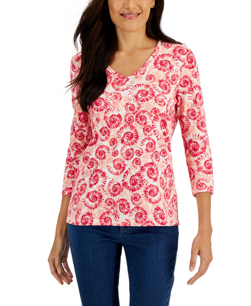 Women's 3/4-Sleeve Printed V-Neck Top